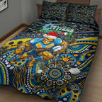 Merry Christmas Gold Coast Titans Quilt Bed Set Aboriginal Santa Rugby Mascot - Light Blue