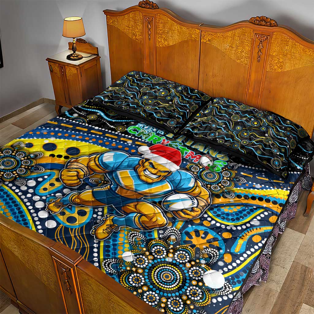 Merry Christmas Gold Coast Titans Quilt Bed Set Aboriginal Santa Rugby Mascot - Light Blue