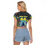 Merry Christmas Gold Coast Titans Raglan Cropped T Shirt Aboriginal Santa Rugby Mascot - Light Blue