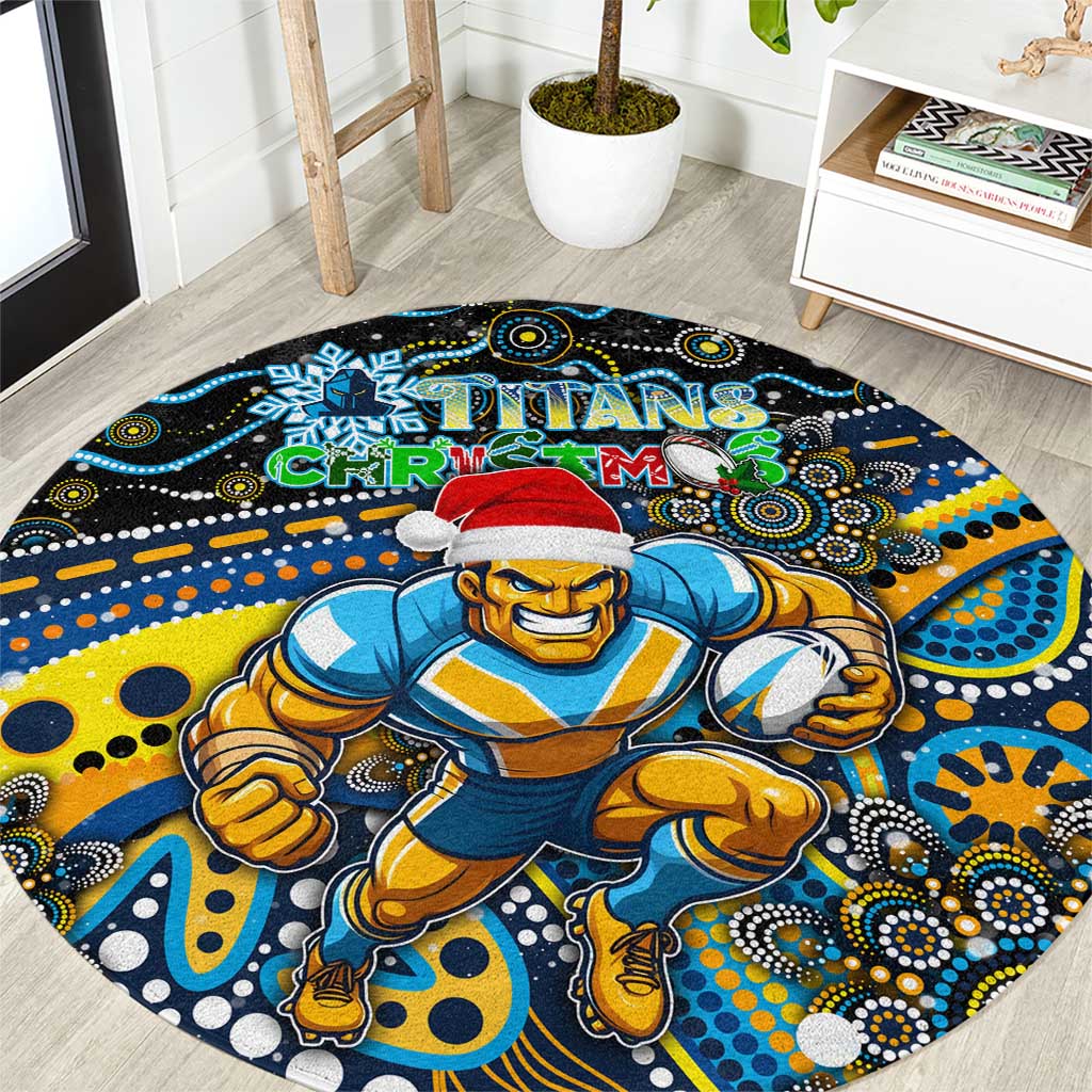Merry Christmas Gold Coast Titans Round Carpet Aboriginal Santa Rugby Mascot - Light Blue