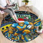 Merry Christmas Gold Coast Titans Round Carpet Aboriginal Santa Rugby Mascot - Light Blue