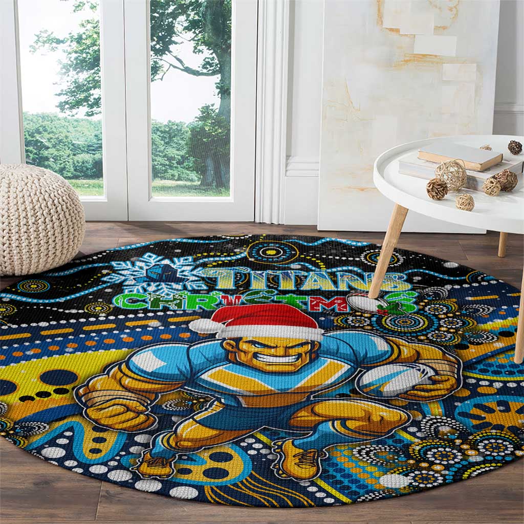 Merry Christmas Gold Coast Titans Round Carpet Aboriginal Santa Rugby Mascot - Light Blue