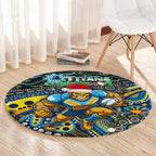 Merry Christmas Gold Coast Titans Round Carpet Aboriginal Santa Rugby Mascot - Light Blue