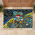 Merry Christmas Gold Coast Titans Rubber Doormat Aboriginal Santa Rugby Mascot - Light Blue