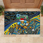 Merry Christmas Gold Coast Titans Rubber Doormat Aboriginal Santa Rugby Mascot - Light Blue