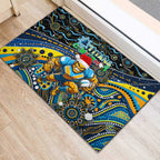 Merry Christmas Gold Coast Titans Rubber Doormat Aboriginal Santa Rugby Mascot - Light Blue