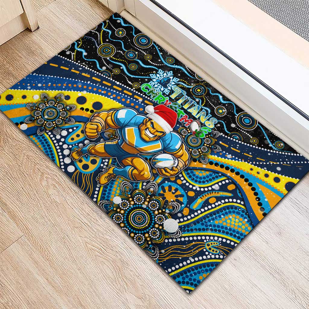 Merry Christmas Gold Coast Titans Rubber Doormat Aboriginal Santa Rugby Mascot - Light Blue
