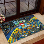 Merry Christmas Gold Coast Titans Rubber Doormat Aboriginal Santa Rugby Mascot - Light Blue