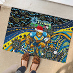 Merry Christmas Gold Coast Titans Rubber Doormat Aboriginal Santa Rugby Mascot - Light Blue