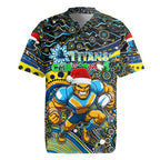 Merry Christmas Gold Coast Titans Rugby Jersey Aboriginal Santa Rugby Mascot - Light Blue