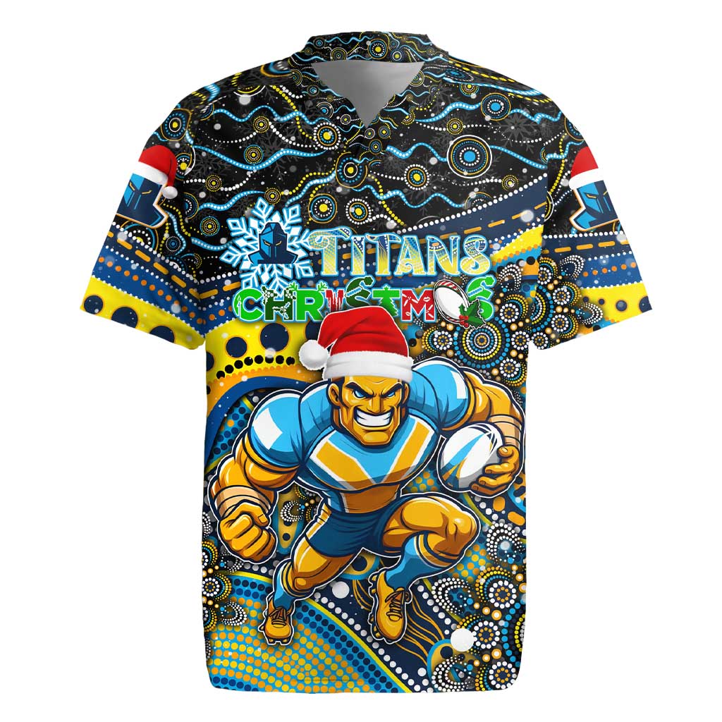 Merry Christmas Gold Coast Titans Rugby Jersey Aboriginal Santa Rugby Mascot - Light Blue