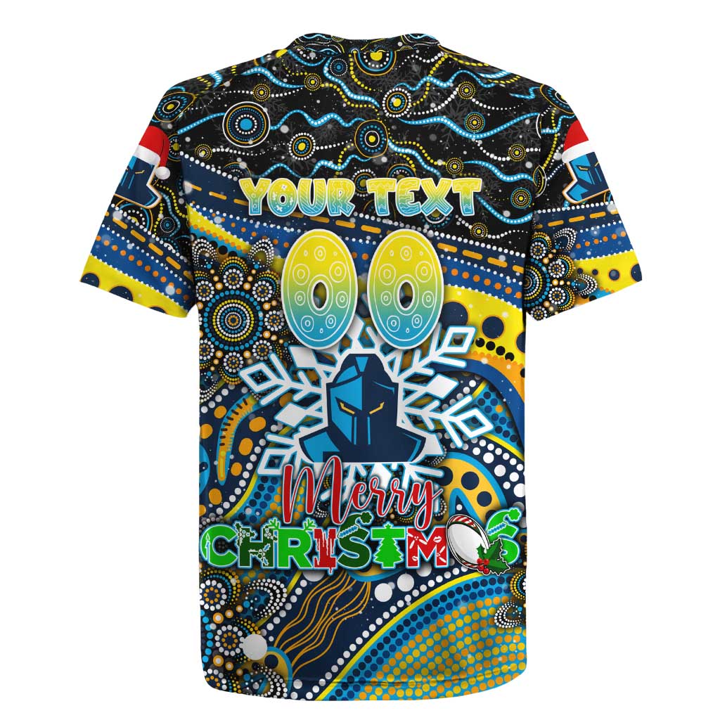 Merry Christmas Gold Coast Titans Rugby Jersey Aboriginal Santa Rugby Mascot - Light Blue