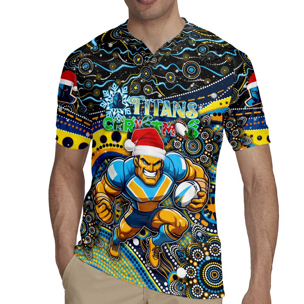 Merry Christmas Gold Coast Titans Rugby Jersey Aboriginal Santa Rugby Mascot - Light Blue