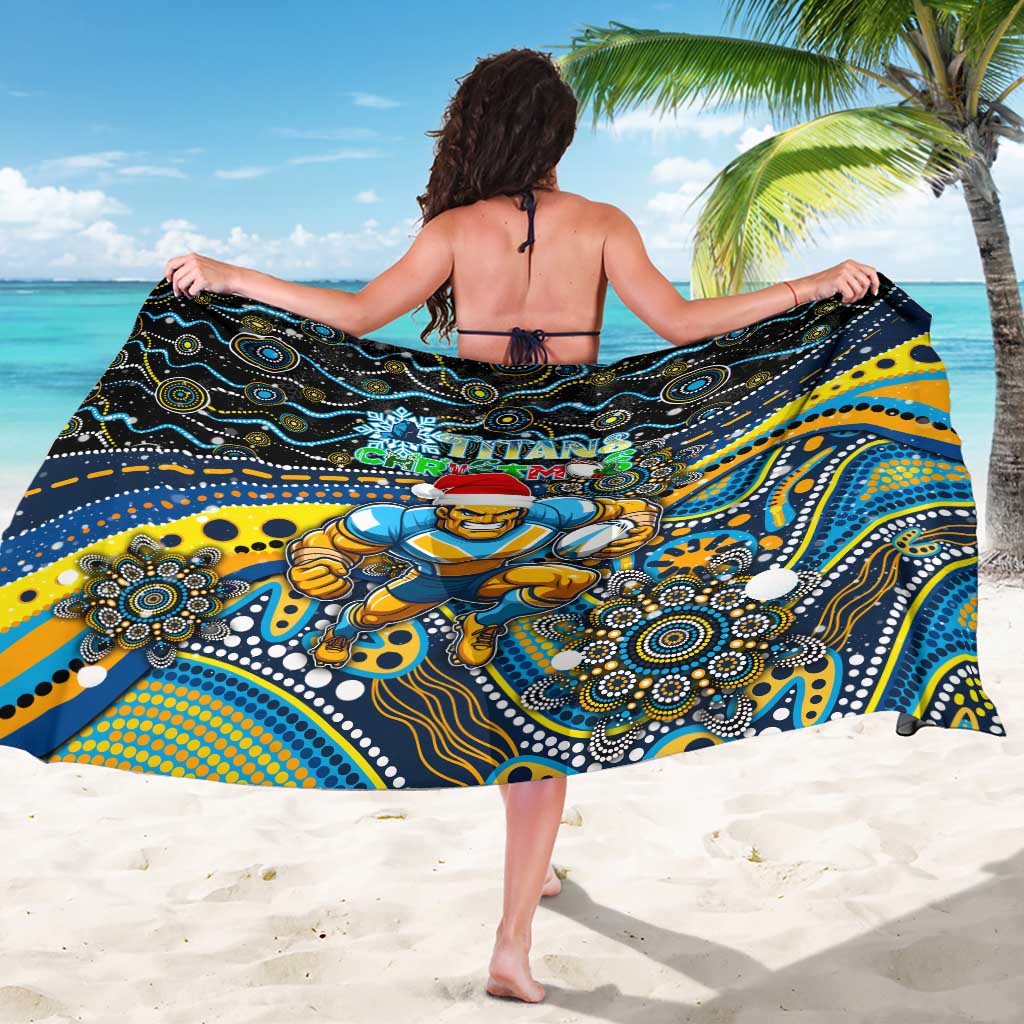Merry Christmas Gold Coast Titans Sarong Aboriginal Santa Rugby Mascot - Light Blue