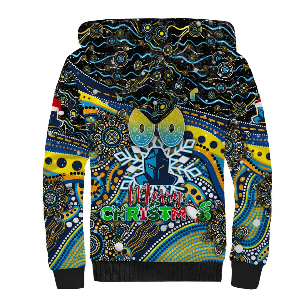 Merry Christmas Gold Coast Titans Sherpa Hoodie Aboriginal Santa Rugby Mascot - Light Blue