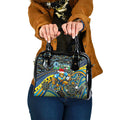 Merry Christmas Gold Coast Titans Shoulder Handbag Aboriginal Santa Rugby Mascot - Light Blue