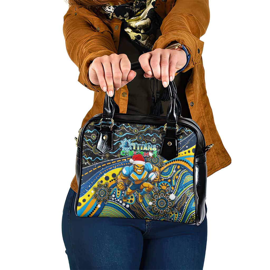Merry Christmas Gold Coast Titans Shoulder Handbag Aboriginal Santa Rugby Mascot - Light Blue
