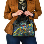 Merry Christmas Gold Coast Titans Shoulder Handbag Aboriginal Santa Rugby Mascot - Light Blue