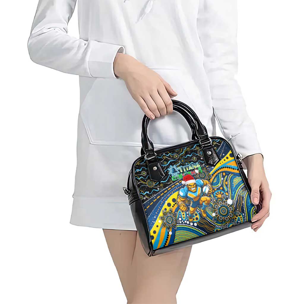 Merry Christmas Gold Coast Titans Shoulder Handbag Aboriginal Santa Rugby Mascot - Light Blue