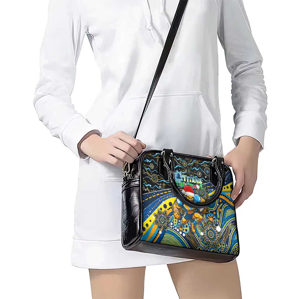 Merry Christmas Gold Coast Titans Shoulder Handbag Aboriginal Santa Rugby Mascot - Light Blue