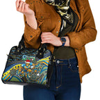 Merry Christmas Gold Coast Titans Shoulder Handbag Aboriginal Santa Rugby Mascot - Light Blue