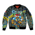 Merry Christmas Gold Coast Titans Sleeve Zip Bomber Jacket Aboriginal Santa Rugby Mascot - Light Blue