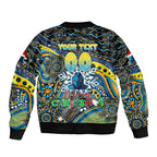 Merry Christmas Gold Coast Titans Sleeve Zip Bomber Jacket Aboriginal Santa Rugby Mascot - Light Blue