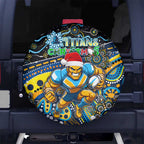 Merry Christmas Gold Coast Titans Spare Tire Cover Aboriginal Santa Rugby Mascot - Light Blue