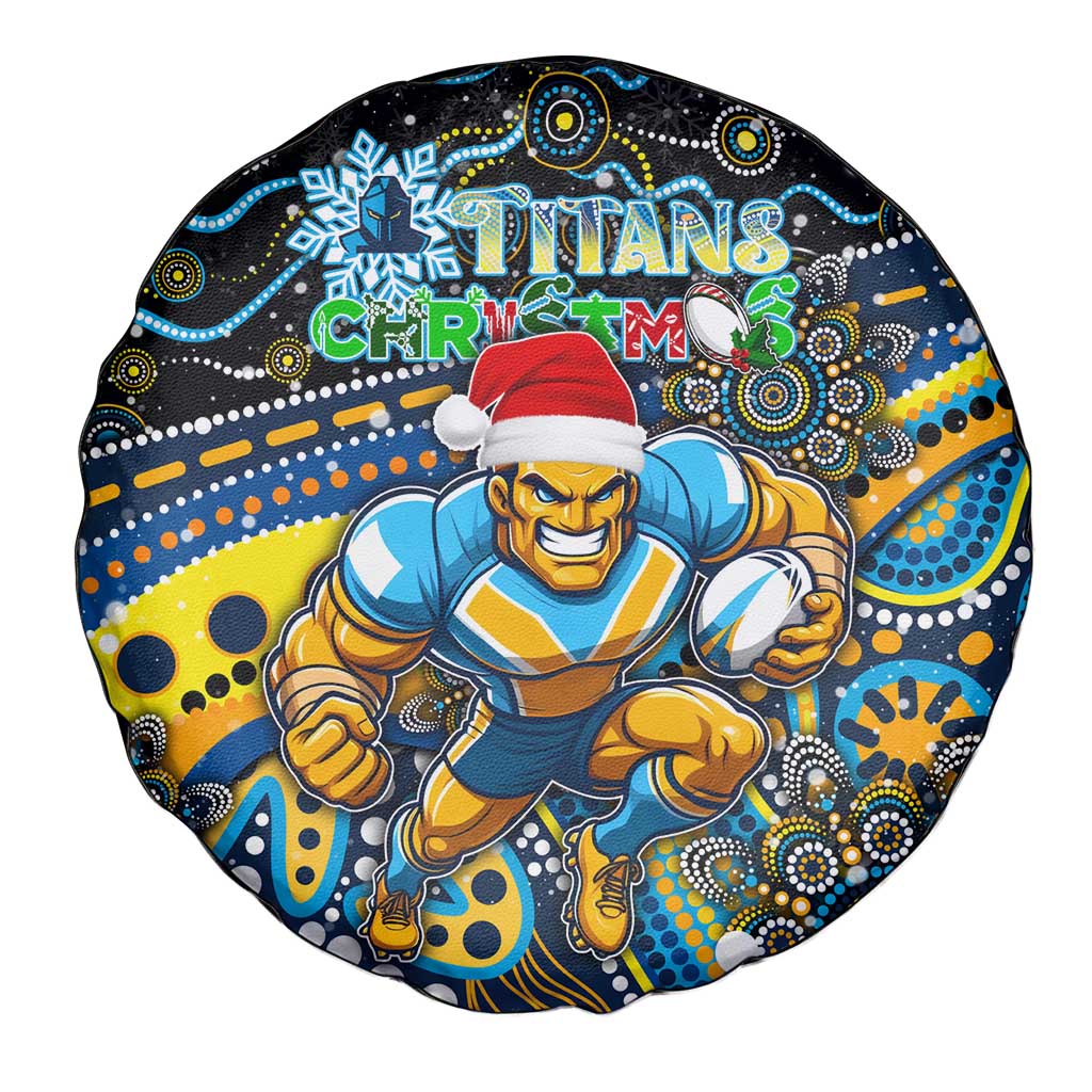 Merry Christmas Gold Coast Titans Spare Tire Cover Aboriginal Santa Rugby Mascot - Light Blue