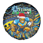 Merry Christmas Gold Coast Titans Spare Tire Cover Aboriginal Santa Rugby Mascot - Light Blue