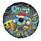 Merry Christmas Gold Coast Titans Spare Tire Cover Aboriginal Santa Rugby Mascot - Light Blue
