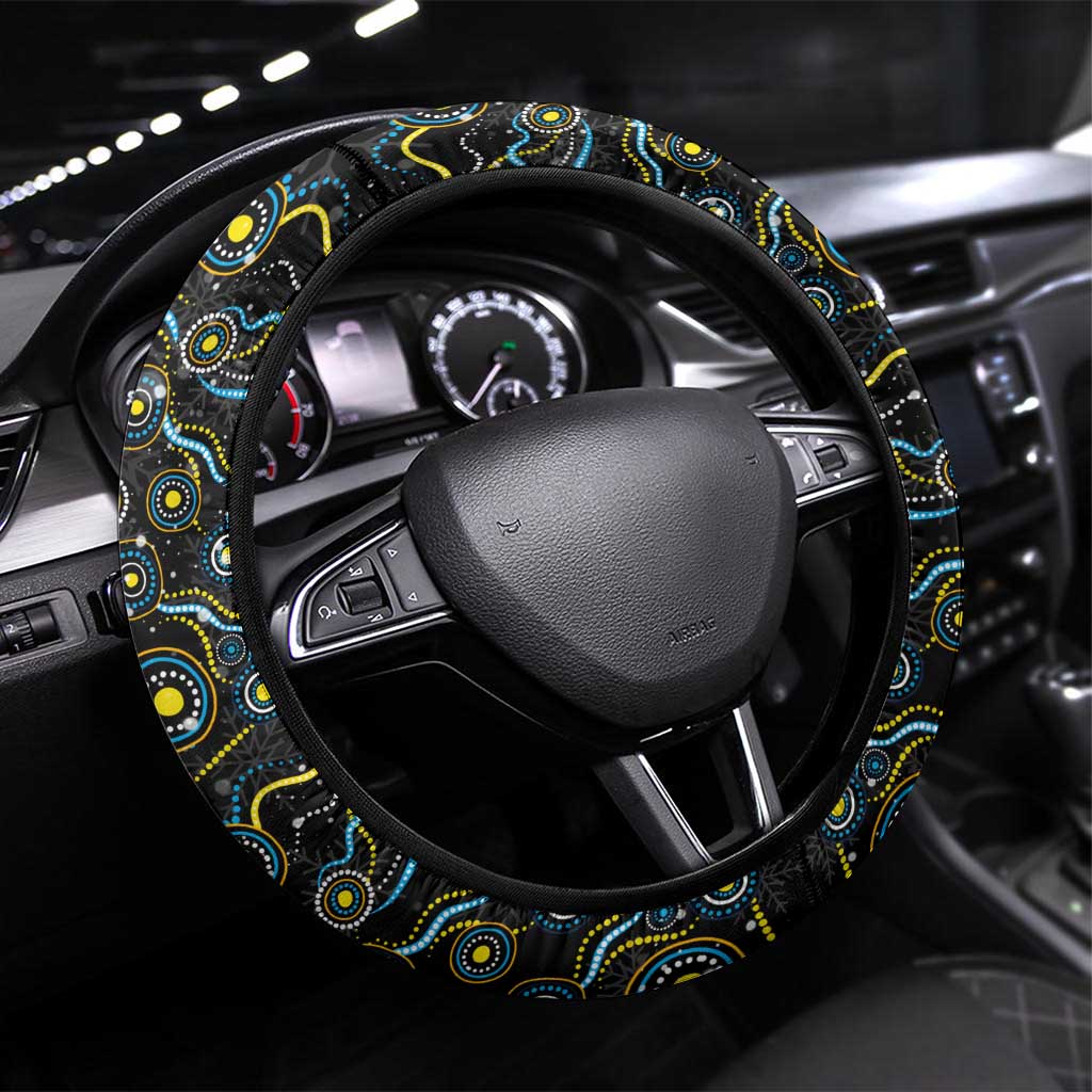 Merry Christmas Gold Coast Titans Steering Wheel Cover Aboriginal Santa Rugby Mascot - Light Blue
