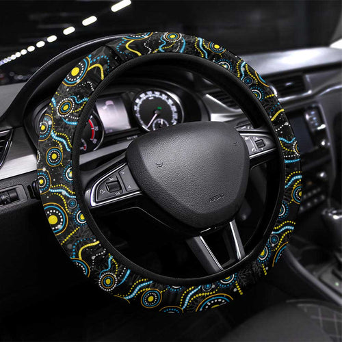 Merry Christmas Gold Coast Titans Steering Wheel Cover Aboriginal Santa Rugby Mascot - Light Blue