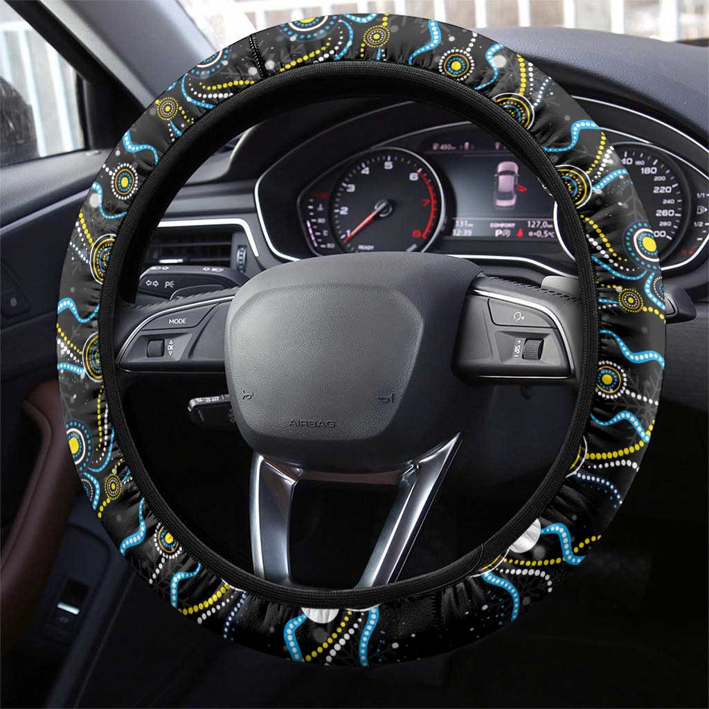 Merry Christmas Gold Coast Titans Steering Wheel Cover Aboriginal Santa Rugby Mascot - Light Blue
