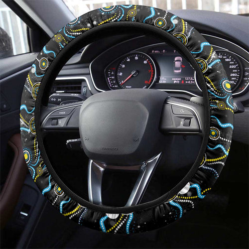 Merry Christmas Gold Coast Titans Steering Wheel Cover Aboriginal Santa Rugby Mascot - Light Blue