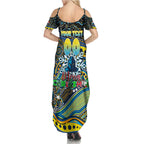 Merry Christmas Gold Coast Titans Summer Maxi Dress Aboriginal Santa Rugby Mascot - Light Blue