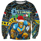 Merry Christmas Gold Coast Titans Sweatshirt Aboriginal Santa Rugby Mascot - Light Blue