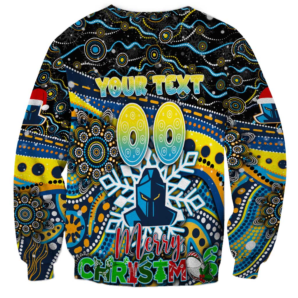 Merry Christmas Gold Coast Titans Sweatshirt Aboriginal Santa Rugby Mascot - Light Blue