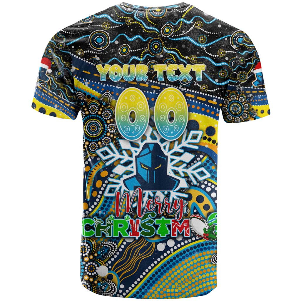 Merry Christmas Gold Coast Titans T Shirt Aboriginal Santa Rugby Mascot - Light Blue