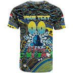 Merry Christmas Gold Coast Titans T Shirt Aboriginal Santa Rugby Mascot - Light Blue