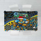 Merry Christmas Gold Coast Titans Tablecloth Aboriginal Santa Rugby Mascot - Light Blue