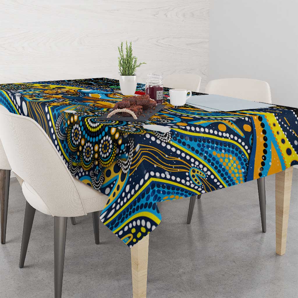 Merry Christmas Gold Coast Titans Tablecloth Aboriginal Santa Rugby Mascot - Light Blue