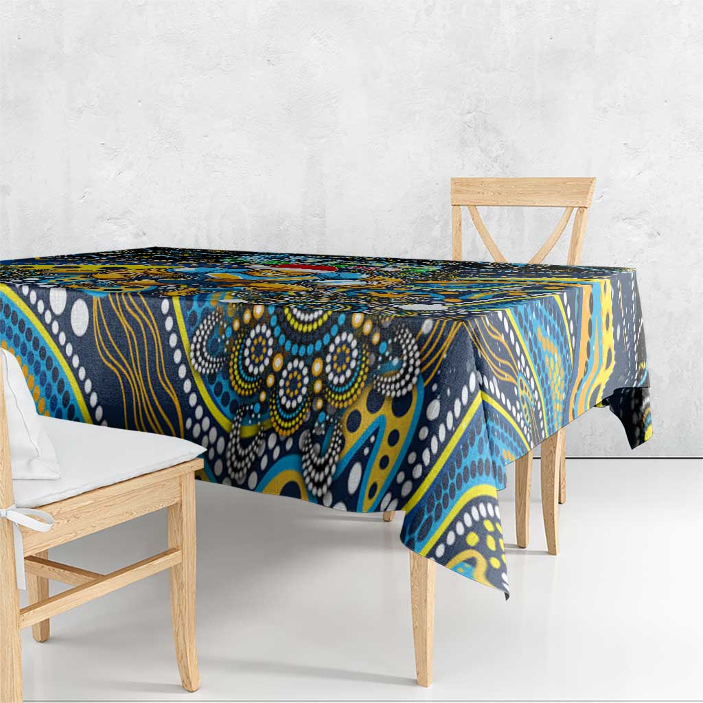 Merry Christmas Gold Coast Titans Tablecloth Aboriginal Santa Rugby Mascot - Light Blue