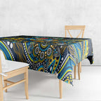Merry Christmas Gold Coast Titans Tablecloth Aboriginal Santa Rugby Mascot - Light Blue
