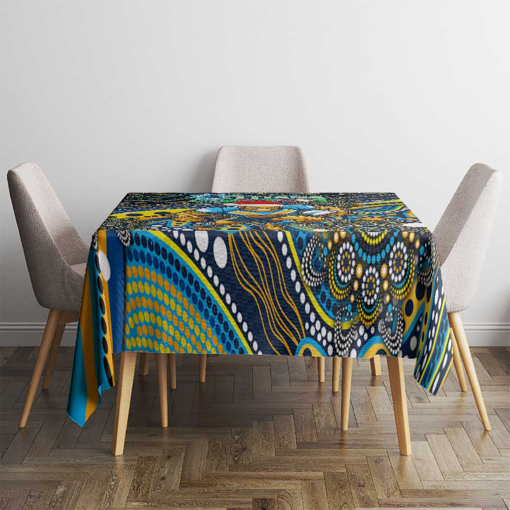 Merry Christmas Gold Coast Titans Tablecloth Aboriginal Santa Rugby Mascot - Light Blue