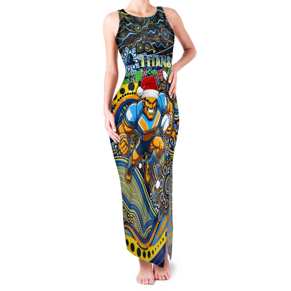 Merry Christmas Gold Coast Titans Tank Maxi Dress Aboriginal Santa Rugby Mascot - Light Blue