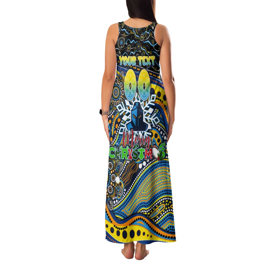 Merry Christmas Gold Coast Titans Tank Maxi Dress Aboriginal Santa Rugby Mascot - Light Blue