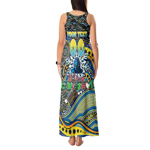 Merry Christmas Gold Coast Titans Tank Maxi Dress Aboriginal Santa Rugby Mascot - Light Blue