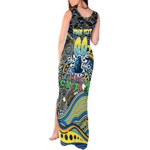 Merry Christmas Gold Coast Titans Tank Maxi Dress Aboriginal Santa Rugby Mascot - Light Blue