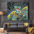 Merry Christmas Gold Coast Titans Tapestry Aboriginal Santa Rugby Mascot - Light Blue